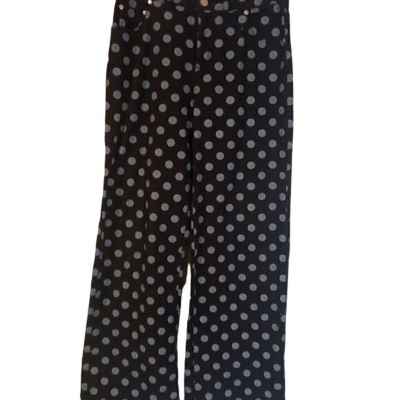 J. Peterman black gray polka dot high waisted wide leg pants jeans size 6 - Picture 1 of 6